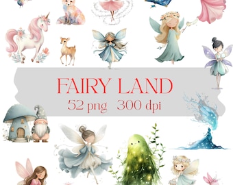 Aquarell Feenland Clipart Bundle | Das wunderliche Fantasy Haus PNG für Einladungen & Kinderzimmer Dekor