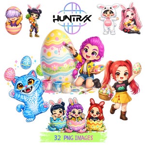 Kpop Demon Hunters Chibi Easter PNG Bundle: Saja Girls Sticker Pack Clipart (Digital Download)