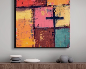Colorful Abstract Christian Canvas – Modern Cross Wall Art Decor