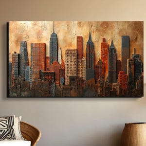 3D-Leinwandbild New Yorker Stadtansicht – Modernes, strukturiertes urbanes Kunstwerk für die Wand