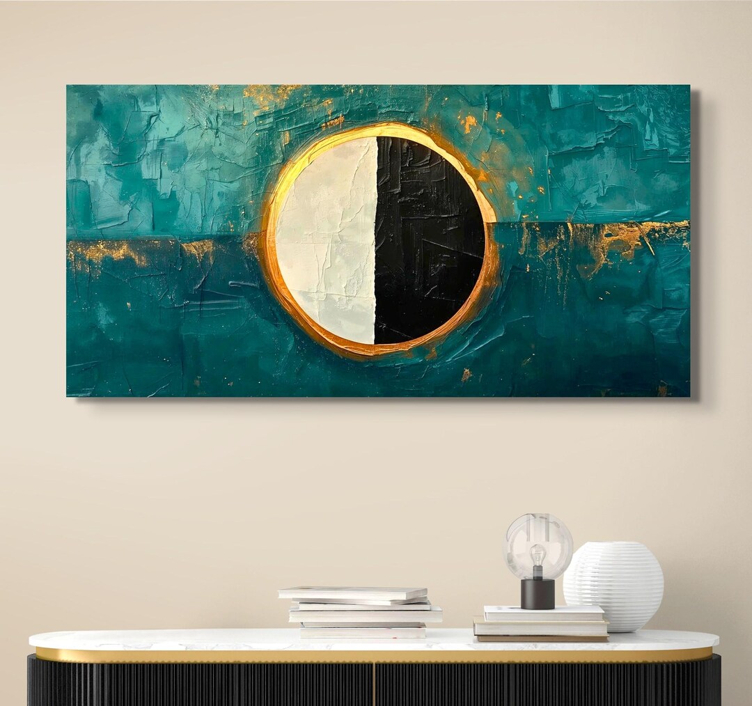 Teal Gold Abstract Canvas Print, Modern Minimal Statement Wall Decor - Etsy