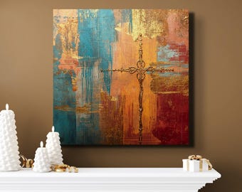 Abstract Christian Cross Canvas, Modern Faith Wall Decor, Colorful Religious Art
