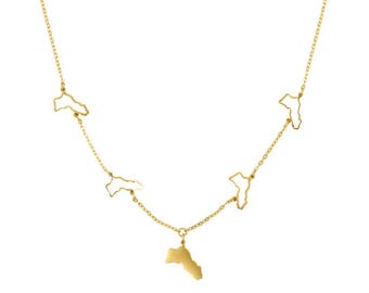 Kurdistan necklace with 5 map pendants for women – Kurdish necklace made of stainless steel, 18K gold plated or silver-colored