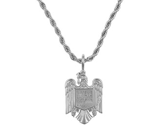 Romania coat of arms necklace, Romania flag necklace, Romania chain, Romania jewelry, Romania coat of arms jewelry for men made of stainless steel