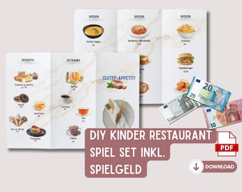 Printable A4 Children's Restaurant Game Set - Instant Download | Printable Menu + Play Money | Educational Food Game | Shop Accessories