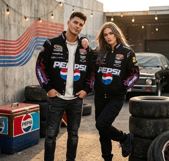 NASCAR Style Black Racing Bomber, Flame Sleeve Jacket, Vintage
