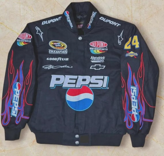 NASCAR Style Black Racing Bomber, Flame Sleeve Jacket, Vintage