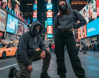 Balaclava Zip-Up Hoodie, Ninja Maske Sweatshirt, Techwear Streetwear, Unisex mit GRATIS Umhängetasche