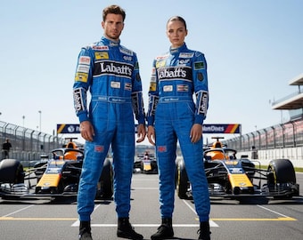 F1 Style Labatt's Go Kart Rennanzug, Weiß & Blau mit GRATIS Balaclava und T-Shirt