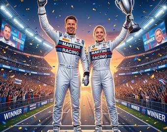 Traje, zapatos, guantes y mono de piloto de Martini Racing, ropa para carreras en pista.