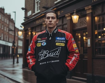 Unisex F1 Racing Jacke | Cordura gepolsterter Bomberjacke | Sublimations-Motorsport-Druck | Gratis T-Shirt + Balaclava