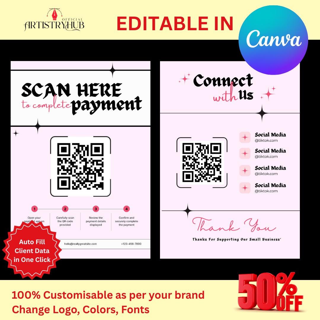 Editable Qr Permit Scan QR Code Sign Scan to Pay Template, Price List Printable Editable Canva ...
