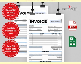 Smart bearbeitbare Rechnungsvorlage - Auto-Fill-Excel- und Google-Arbeitsblätter (Instant Download)