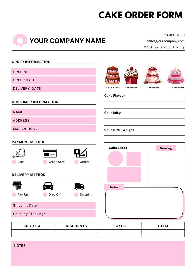 Editable Cake Order Form Template, Bakery Business Canva Design ...