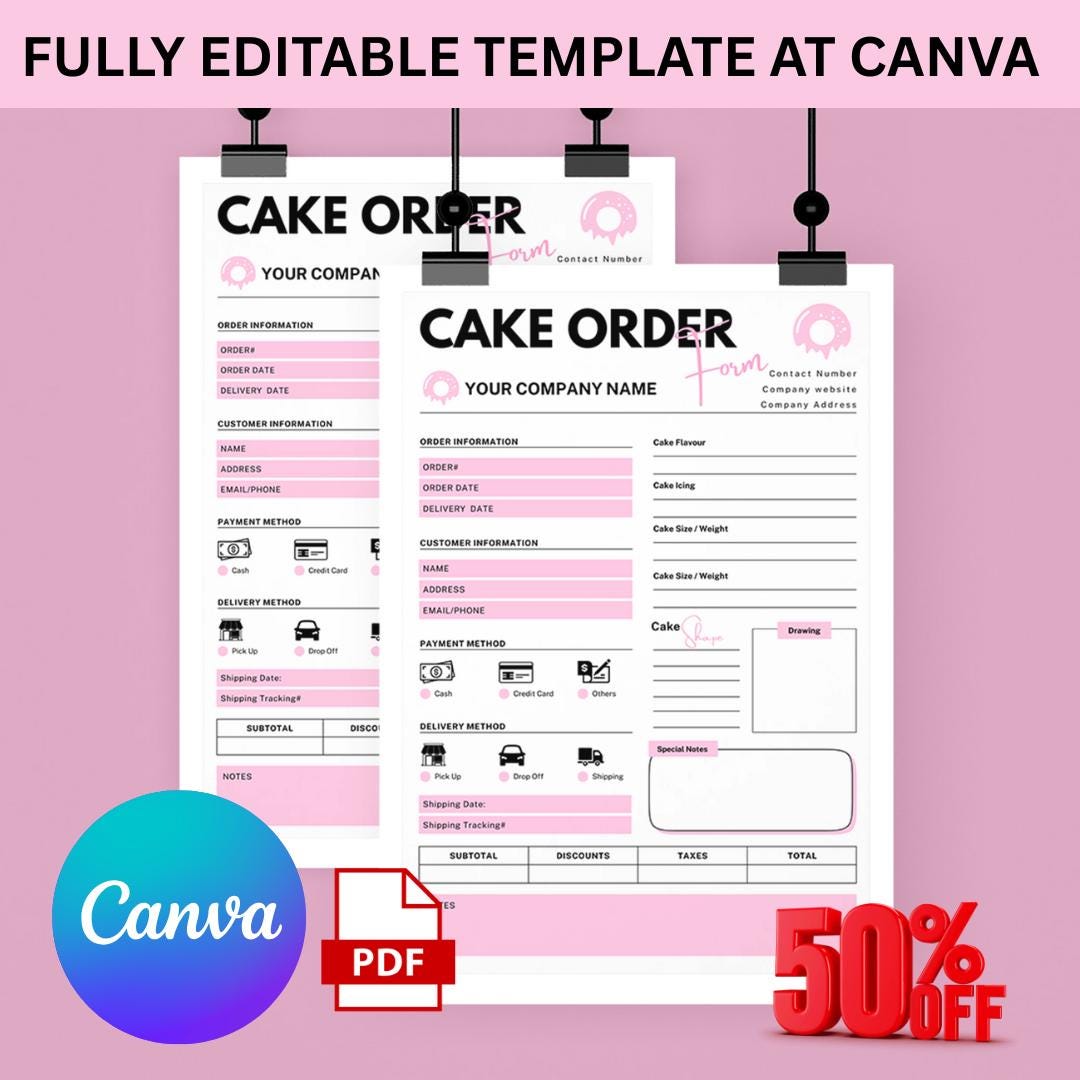 Editable Cake Order Form Template, Bakery Business Canva Design ...