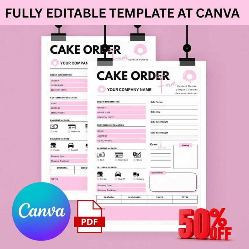 Editable Cake Order Form Template, Bakery Business Canva Design ...
