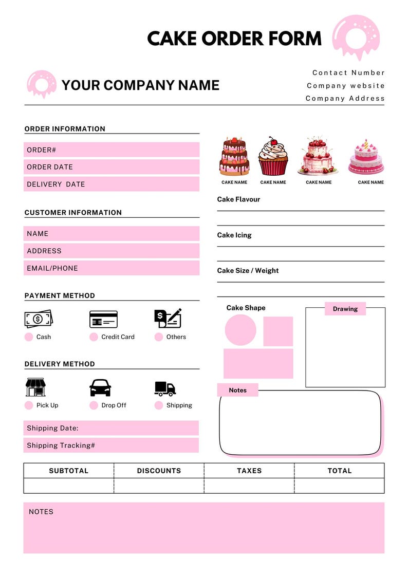 Editable Cake Order Form Template, Bakery Business Canva Design ...