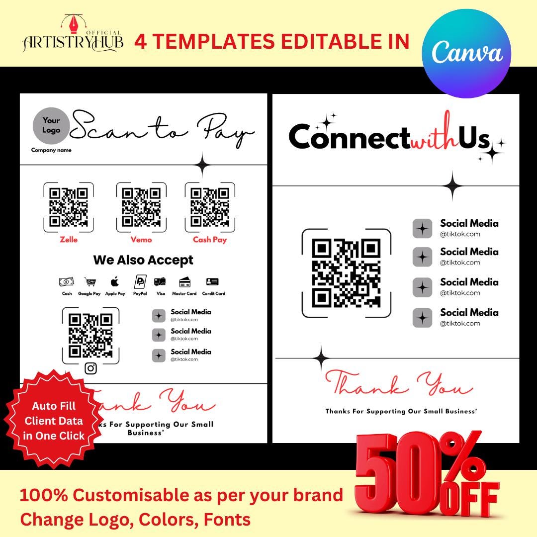 Editable Canva Template for QR Code Sign Scan to Pay Template, Price ...