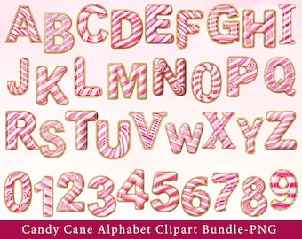 Candy Cane Alphabet 36 Clipart Bundle | Christmas Letters & Numbers PNG | Holiday Font Sublimation Designs