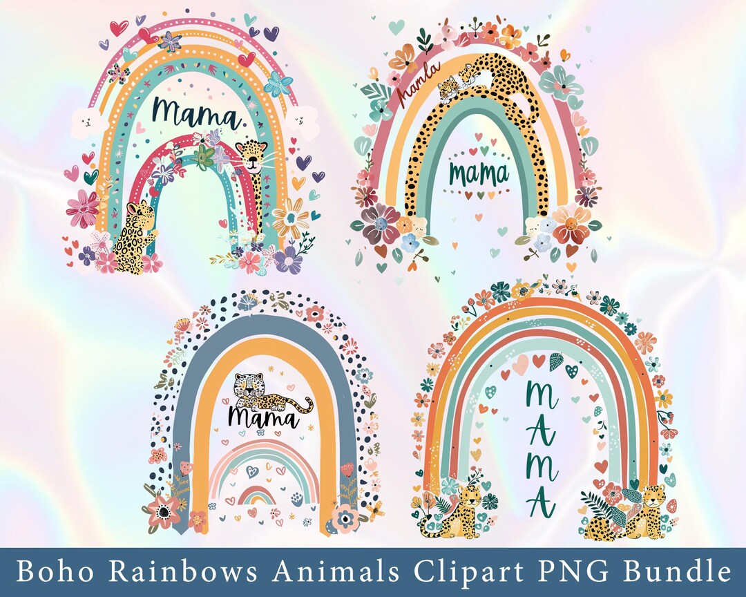 Boho Rainbow Animals Clipart Bundle | Cute Safari Animal PNG | Boho ...