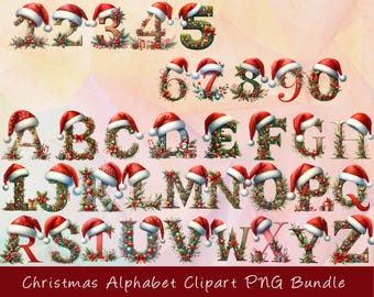 Christmas Alphabet Clipart Bundle | Festive Letters & Numbers PNG | Holiday Font Sublimation Designs