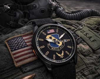 Personalisierte US Luftwaffe veteran Geschenk - Gravierte schwarze Herrenuhr zum Ruhestand - Benutzerdefiniertes Name Militärgeschenk für Ihn