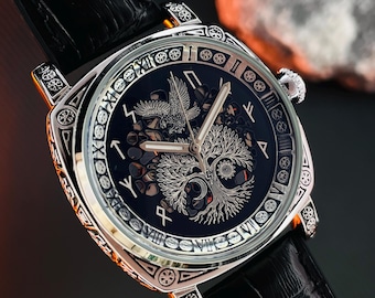 Armbanduhr für Männer, personalisiertes Geschenk für Papa, Baum des Lebens Geschenke, Automatikuhr mit Gravur, wasserdicht