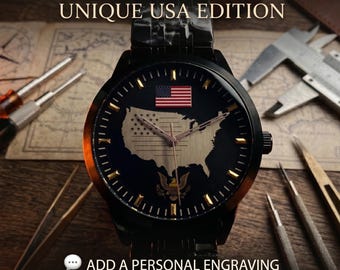 Patriottisch automatisch VS-horloge voor echte Amerikaan - saffierkristal, handgemaakt militair cadeau, Independence Day