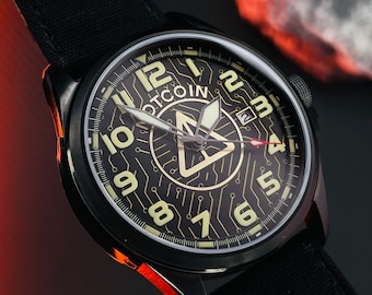 Custom Watch for Crypto Insiders, Engraved Mens Automatic Black Watch, Handmade Birthday Gift For Him