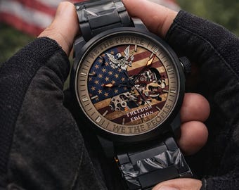 Automatisch horloge Patriotic Eagle, jubileumcadeau 250 jaar vrijheid - herenhorloge militair leger, gegraveerd polshorloge voor Onafhankelijkheidsdag