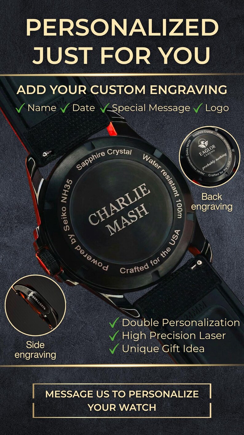 Benutzerdefinierte Vaterländischer Adler Uhr - 4. Juli Geschenk für Männer, Panzermuschel-Zifferblatt, graviertes veteranisches Geschenk, limitierte Automatikuhr Bild 11