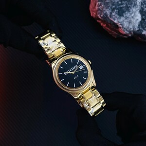 Gold Stainless Steel Watch, Custom Engraved Japanese Movement, Ukrainian Handmade Dial image 2