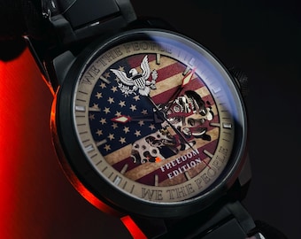 Zegarek American Patriot – spersonalizowany automatyczny zegarek w stylu wojskowym, niestandardowy zegarek z flagą USA, prezent dla mężczyzn z okazji 4 lipca