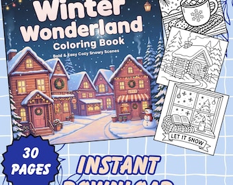 Libro da colorare del Paese delle Meraviglie Invernali / 30 accoglienti scene invernali in formato PDF stampabile per bambini e adulti