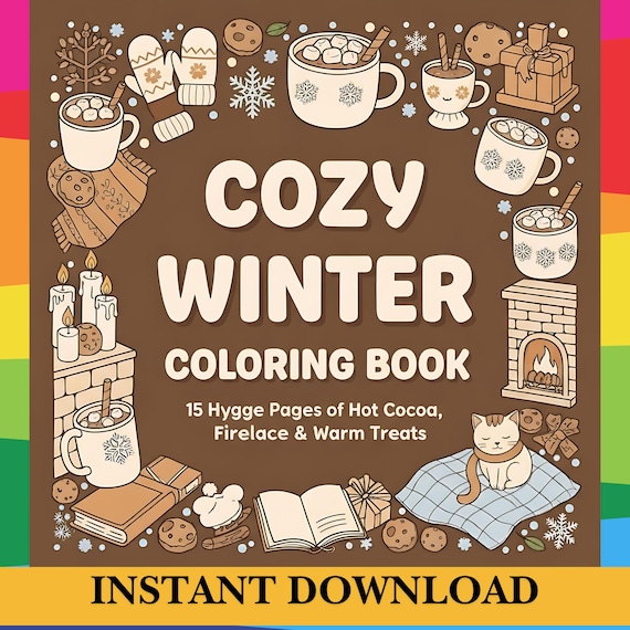Cozy Winter Coloring Book - Bold Line Art & Winter Scenes + Free Stickers (Instant Download)