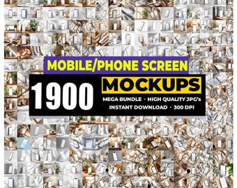 Phone Mockup Bundle, 1900+ JPEG Phone Screen Mockups for App and Wallpaper Display, Smartphone Device Mockups, Digital Download