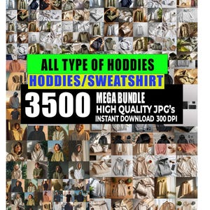 Paquete de maquetas de sudadera con capucha, sudadera blanca extragrande, plantillas JPEG para Canva