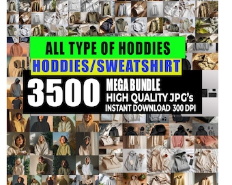 Hoodie Mockup Bundle, White Oversized Sweatshirt, JPEG Canva Templates