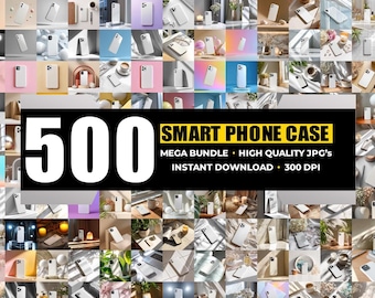 500 Phone Case Mockup Bundle: Canva & PSD Overlays (JPEG)