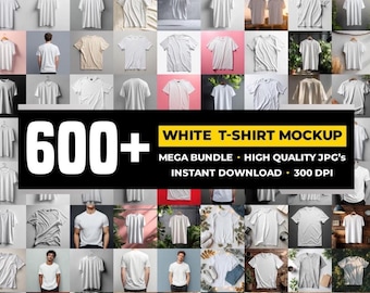 600+ White T-Shirt Mockup Bundle: Boho Minimal Apparel (Digital Download)
