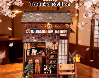 Kit para crear un rincón de lectura en una casa de té japonesa – Diorama en miniatura estilo zen con flores de cerezo Sakura