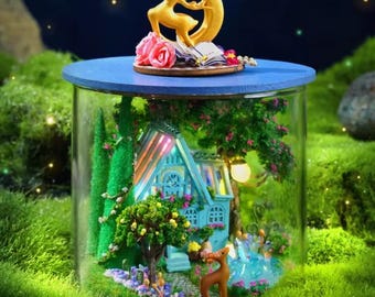 Kit de rincón de lectura de fantasía: diorama en miniatura de castillo encantado para armar (LED)