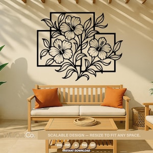 Floral Wall Art SVG DXF | Botanical Rectangular Design | CNC Cut File for Home Decor