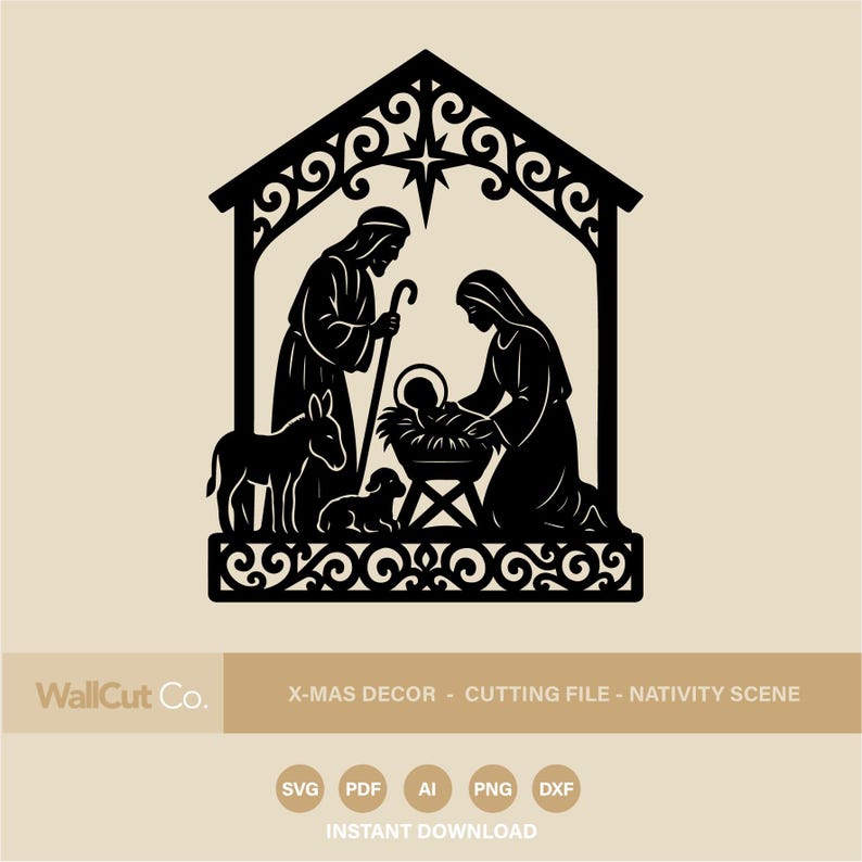 Nativity Scene DXF SVG | Christmas Cutting File | Vector for Laser, CNC ...