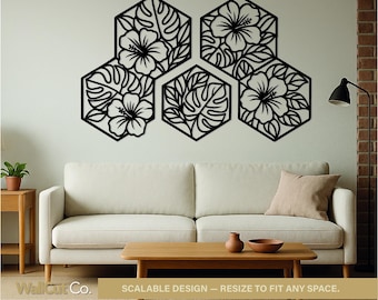 Paquete de hexágonos florales SVG / Archivo de corte láser de hibisco DXF para CNC, Glowforge y Cricut