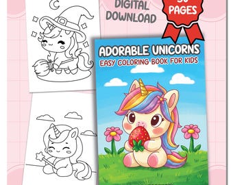 Unicorn Coloring Book | Kawaii Animal Coloring Pages | Sweet Fantasy Theme Activity | Digital Download PDF