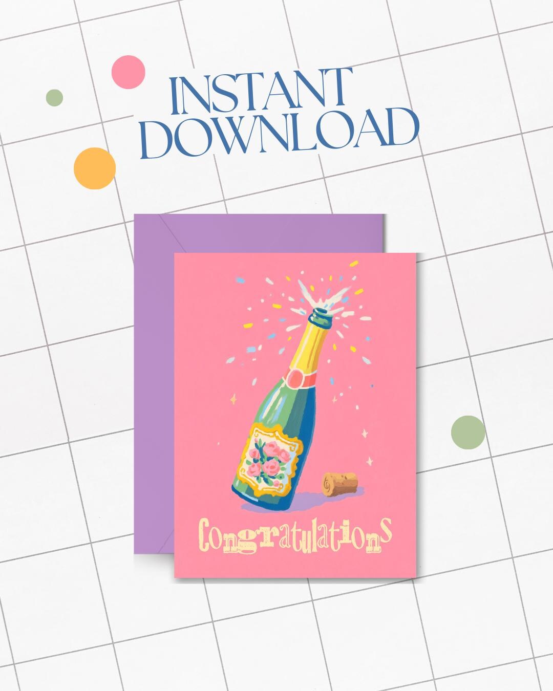 Printable Congratulations Card | Pink Champagne Pop Digital Download ...