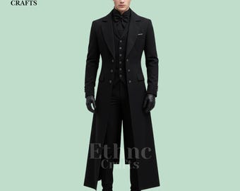 Gothic Victorian Tailcoat Suit | Black Steampunk Formal Coat for Men | Custom Long Tail Tux | Vampire Wedding Outfit | Gothic Fashion