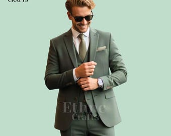 Salbeigrüner Hochzeitsanzug für Männer | Bräutigam Anzug 3-Teiler | Maßgeschneiderte Anzug | Moderne Slim Fit Anzug | Abschlussball & Hochzeitskleid