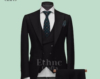 Luxury Black 3 Piece Suit for Men | Custom Tailored Suit | Premium Wool Blend Formal Suit | Handmade Men’s Suit Set